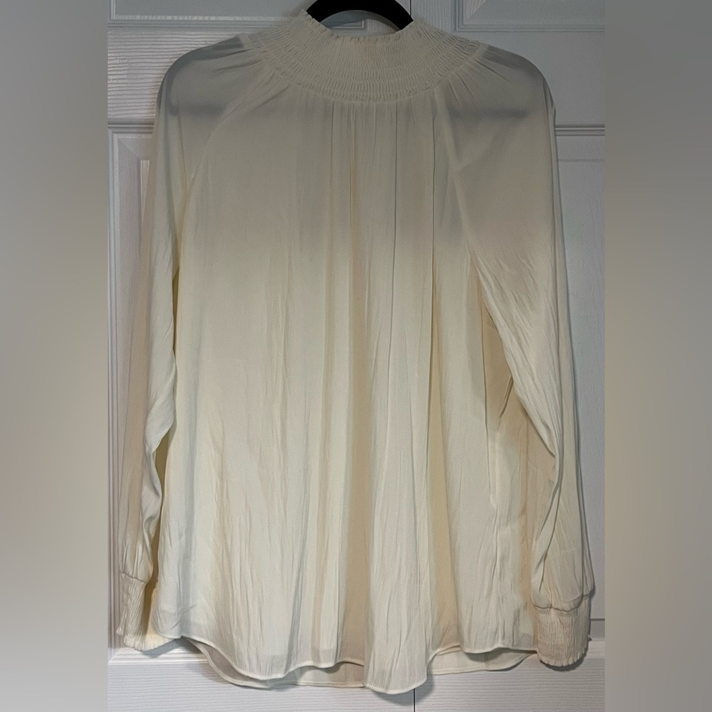 Chico's Cream Smocked-Neck Long-Sleeve Women's Top